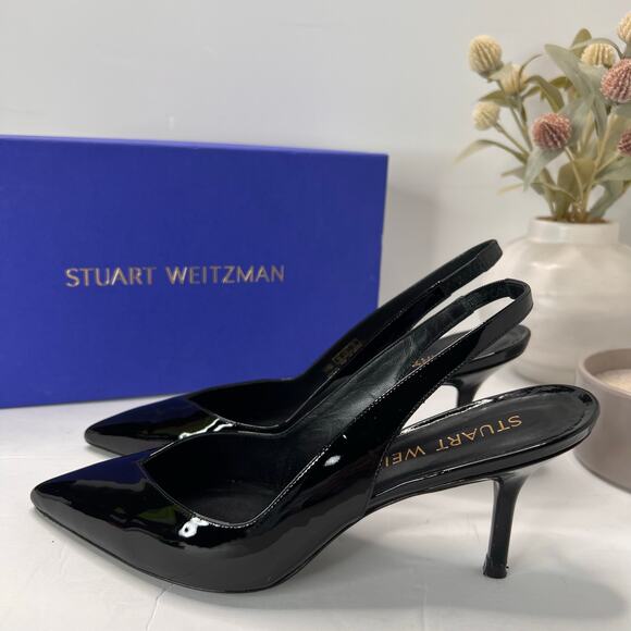 Stuart Weitzman Shoes - Stuart Weitzman Eva 75 Slingback Patent Leather Pumps Black SG902 Women 8.5B NWB